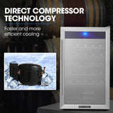 POLYCOOL 34 Bottle Wine Bar Fridge, Under Bench, Glass Door w/ Stainless Steel Frame, Sliding Shelves, Silver - Side View