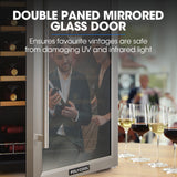 POLYCOOL 34 Bottle Wine Bar Fridge, Under Bench, Glass Door w/ Stainless Steel Frame, Sliding Shelves, Silver - Close-Up Angle