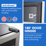 POLYCOOL 34 Bottle Wine Bar Fridge, Under Bench, Glass Door w/ Stainless Steel Frame, Sliding Shelves, Silver - Low Angle