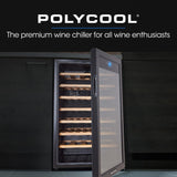 POLYCOOL 128L 51 Bottle Wine Bar Fridge Underbench Cooler Compressor Glass Door, Black - Front View