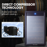 POLYCOOL 128L 51 Bottle Wine Bar Fridge Underbench Cooler Compressor Glass Door, Black - Side View