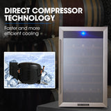 POLYCOOL 51 Bottle Wine Bar Fridge, Under Bench, Glass Door w/ Stainless Steel Frame, Sliding Shelves, Silver - Side View