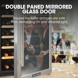 POLYCOOL 51 Bottle Wine Bar Fridge, Under Bench, Glass Door w/ Stainless Steel Frame, Sliding Shelves, Silver - Close-Up Angle