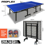 Proflex Premium Outdoor Table Tennis Table, with 4 Player Ping Pong Paddle and Pingpong Ball Pack - Front View