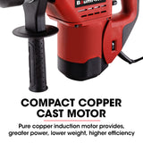 Baumr-AG 1500W Pro-Grade Electric Rotary Jackhammer Hammer Drill, with 2 Bonus Chisels, 3 Drill Bits - Side View