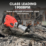 Baumr-AG 2300W Pro-Grade Electric Demolition Jackhammer, with 3 Bonus Chisels, Carry Case - Front View