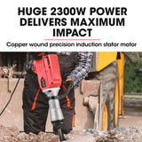 Baumr-AG 2300W Pro-Grade Electric Demolition Jackhammer, with 3 Bonus Chisels, Carry Case - Side View
