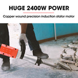 Baumr-AG 2400W Pro-Grade Electric Demolition Jackhammer, with 3 Bonus Chisels, Carry Case - Side View