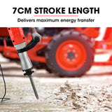 Baumr-AG 2400W Pro-Grade Electric Demolition Jackhammer, with 3 Bonus Chisels, Carry Case - Top-Down View
