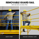 Baumr-AG 1.9 x 0.8 x 1.8m Adjustable Mobile Scaffold Platform, Guard Rail, Outrigger Wheel Set, Trapdoor Hatch - Close-Up Angle