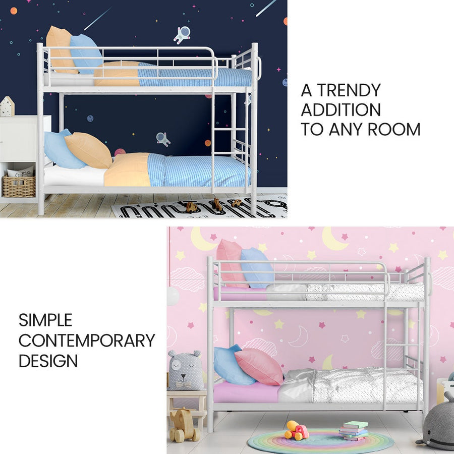 KINGSTON SLUMBER 2in1 King Single Metal Bunk Bed Frame, with Modular Design, Matte White