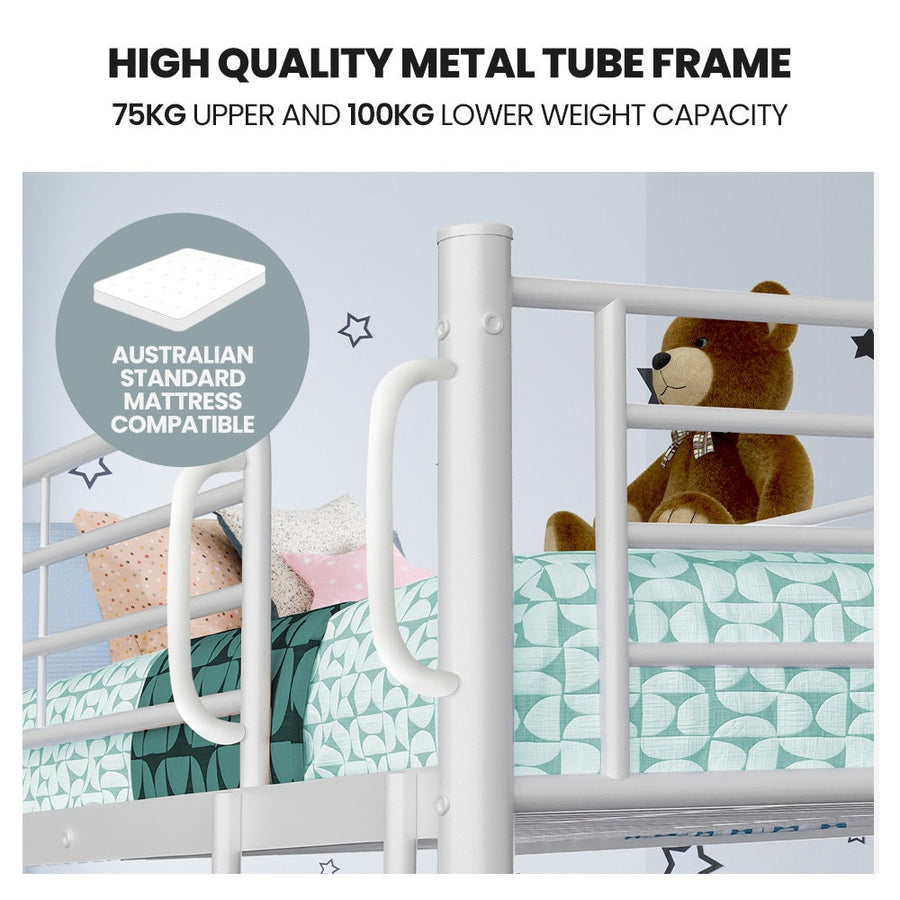 KINGSTON SLUMBER 2in1 King Single Metal Bunk Bed Frame, with Modular Design, Matte White
