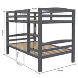 KINGSTON SLUMBER Single Bunk Bed Frame, Solid Pine 2-in-1 Modular Design, Converts to 2 Single Beds, For Kids, Grey - Extra Image