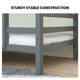 KINGSTON SLUMBER Single Bunk Bed Frame, Solid Pine 2-in-1 Modular Design, Converts to 2 Single Beds, For Kids, Grey - 45-Degree Angle