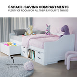 Kingston Slumber Wooden Single Sofa Bed Frame with Storage Drawers - White - Low Angle