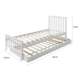 KINGSTON SLUMBER Wooden Single Bed Frame w/ Pop Up Trundle, for Kids Bedroom, White - Front View