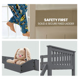 Kingston Slumber Bunk Bed Triple Wooden Single Over Double Beds for Kids, Solid Pine Wood, Convertible Design, Grey - Close-Up Angle
