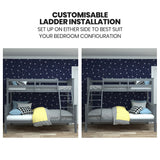 Kingston Slumber Bunk Bed Triple Wooden Single Over Double Beds for Kids, Solid Pine Wood, Convertible Design, Grey - Low Angle