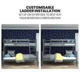 Kingston Slumber Triple Wooden Single Over Double Bunk Bed Frame for Kids, Convertible Design, Grey - Low Angle