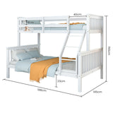Kingston Slumber Single Over Double Wooden Bunk Bed Frame, Triple Solid Pine 2-in-1 Modular Design, Converts to 2 Beds, For Kids, White - Extra Image