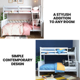 Kingston Slumber Single Over Double Wooden Bunk Bed Frame, Triple Solid Pine 2-in-1 Modular Design, Converts to 2 Beds, For Kids, White - Front View
