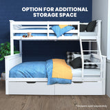 Kingston Slumber Single Over Double Wooden Bunk Bed Frame, Triple Solid Pine 2-in-1 Modular Design, Converts to 2 Beds, For Kids, White - Low Angle