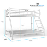 KINGSTON SLUMBER Single over Double Metal Bunk Bed Frame, Matte White - Low Angle