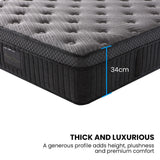 KINGSTON SLUMBER Premium Luxury 34cm Double Mattress, Medium-Firm, Natural Latex Layer, Euro Top, 7-Zone Pocket Spring - 45-Degree Angle