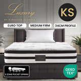 KINGSTON SLUMBER Luxury 34cm King Single Mattress, Medium Firm, Euro Top, 5-Zone Pocket Spring Foam - Front View