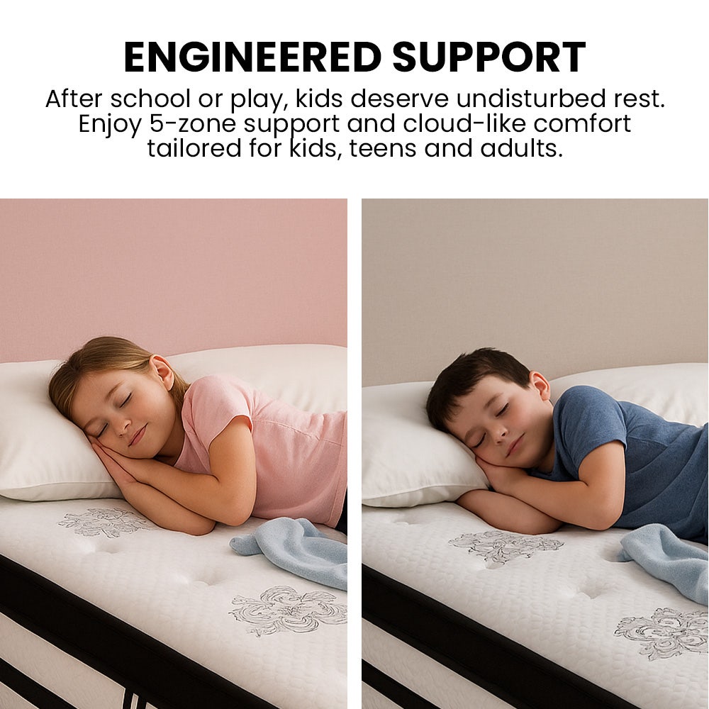 KINGSTON SLUMBER Luxury 34cm King Single Mattress, Medium Firm, Euro Top, 5-Zone Pocket Spring Foam