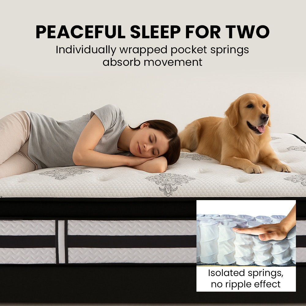 KINGSTON SLUMBER Luxury 34cm King Single Mattress, Medium Firm, Euro Top, 5-Zone Pocket Spring Foam