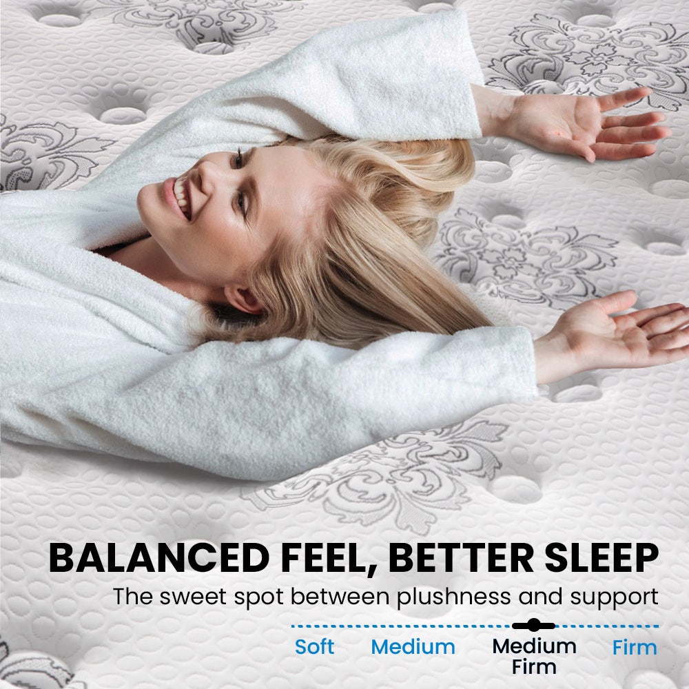 KINGSTON SLUMBER Luxury 34cm King Single Mattress, Medium Firm, Euro Top, 5-Zone Pocket Spring Foam