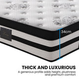 KINGSTON SLUMBER Luxury 34cm Double Mattress, Medium Firm, Euro Top, 5-Zone Pocket Spring Foam - 45-Degree Angle