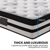 KINGSTON SLUMBER Luxury 34cm King Mattress, Medium Firm, Euro Top, 5-Zone Pocket Spring Foam