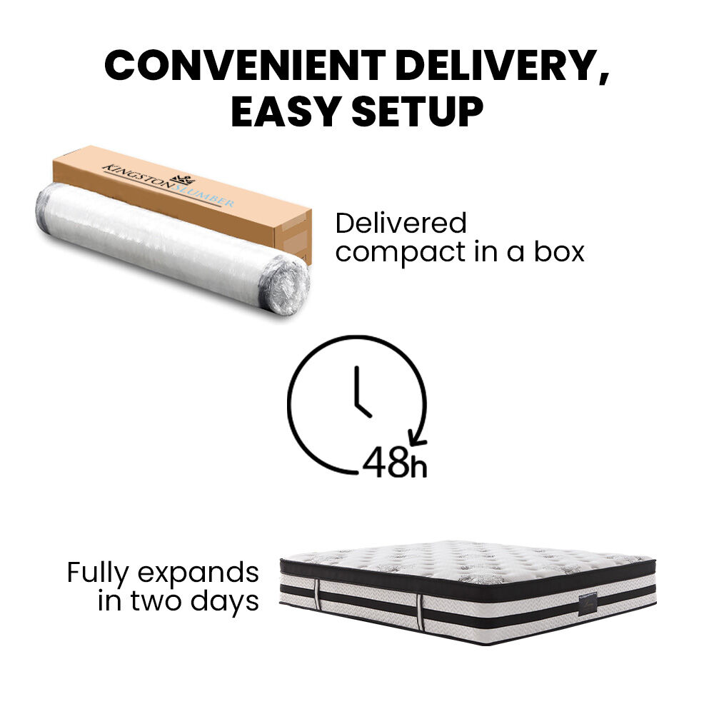 KINGSTON SLUMBER Luxury 34cm King Mattress, Medium Firm, Euro Top, 5-Zone Pocket Spring Foam