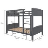 KINGSTON SLUMBER Single Bunk Bed Frame, Solid Pine 2-in-1 Modular Design Convert to 2 Single Beds, Grey - Front View