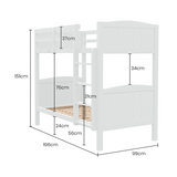 Kingston Slumber Single Bunk Bed Frame Solid Pine Wood Timber, Modular Design, White - Front View