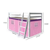 Kingston Slumber Wooden Kids Single Loft Bed Frame - Hiding Space Underneath with Interchangeable Pink and Blue Curtains - Extra Image