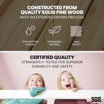 Kingston Slumber Wooden Kids Single Loft Bed Frame - Hiding Space Underneath with Interchangeable Pink and Blue Curtains