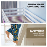 Kingston Slumber Wooden Kids Single Loft Bed Frame - Hiding Space Underneath with Interchangeable Pink and Blue Curtains - 45-Degree Angle