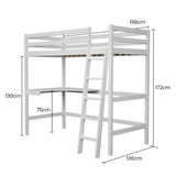 KINGSTON SLUMBER Wooden Kids Single Loft Bed Frame with Desk - White - Extra Image