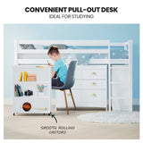 KINGSTON SLUMBER Wooden Kids Single Loft Bed Frame with Pull Out Desk, Storage Drawers, Cabinet - White - Top-Down View