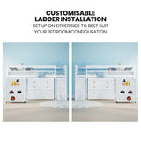 KINGSTON SLUMBER Wooden Kids Single Loft Bed Frame with Pull Out Desk, Storage Drawers, Cabinet - White - Extra Image