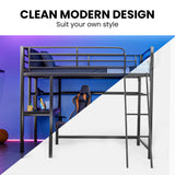 Gaming Loft Bed with Desk, Steel Metal Frame, Space Saving Design, for Single Mattress, Matte Dark Grey - Side View