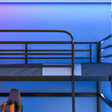 Gaming Loft Bed with Desk, Steel Metal Frame, Space Saving Design, for Single Mattress, Matte Dark Grey - Rear View