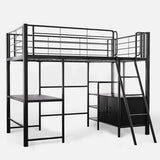 Gaming Loft Bed with Desk and Storage Cabinet, Steel Metal Frame, Space Saving Design, for Single Mattress, Matte Dark Grey