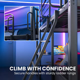 Gaming Loft Bed with Desk and Storage Cabinet, Steel Metal Frame, Space Saving Design, for Single Mattress, Matte Dark Grey - Top-Down View