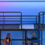 Gaming Loft Bed with Desk and Storage Cabinet, Steel Metal Frame, Space Saving Design, for Single Mattress, Matte Dark Grey - 45-Degree Angle