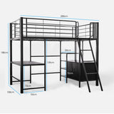 Gaming Loft Bed with Desk and Storage Cabinet, Steel Metal Frame, Space Saving Design, for Single Mattress, Matte Dark Grey - Low Angle