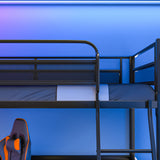 Gaming Loft Bed with Desk, Gridwall, Steel Metal Frame, Space Saving Design, for Single Mattress, Matte Dark Grey - 45-Degree Angle